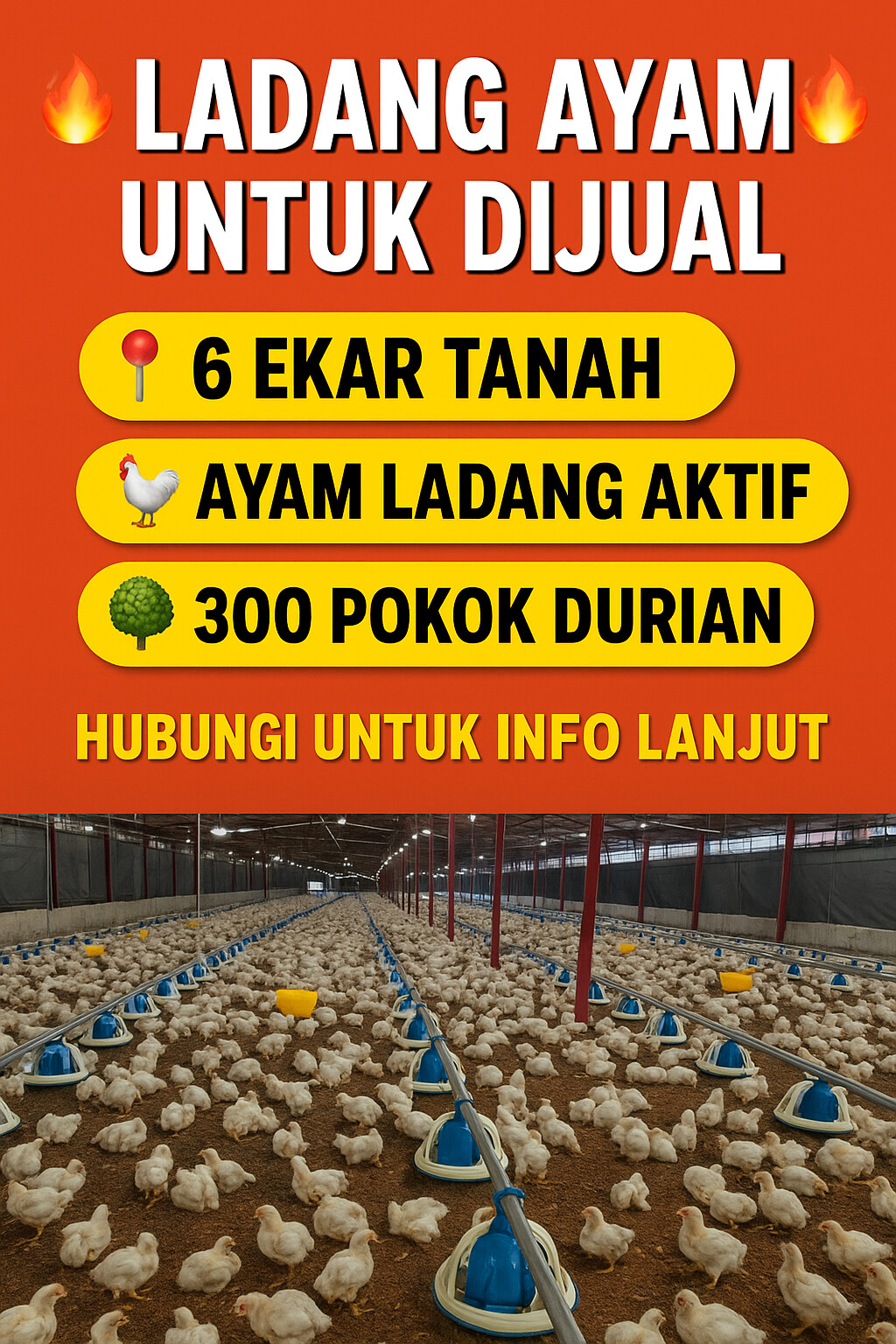 Pahang: Ladang Ayam + 6 Ekar Tanah + 300 Pokok Durian utk Dijual
