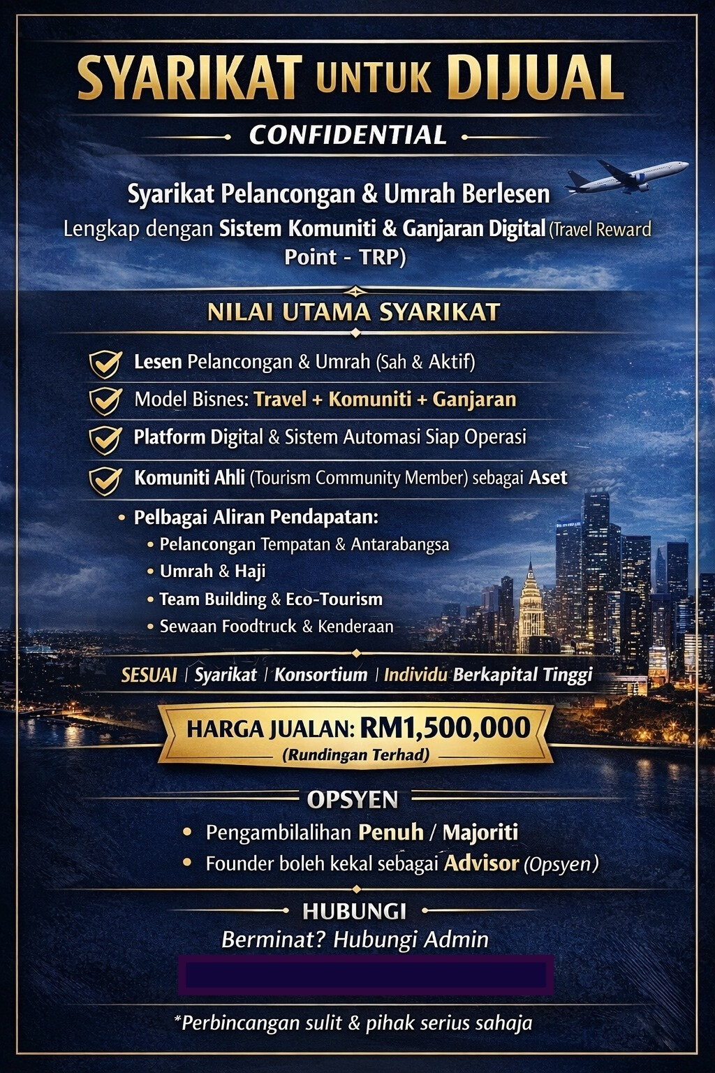 Syarikat Pelancongan & Umrah Berlesen Untuk Dijual