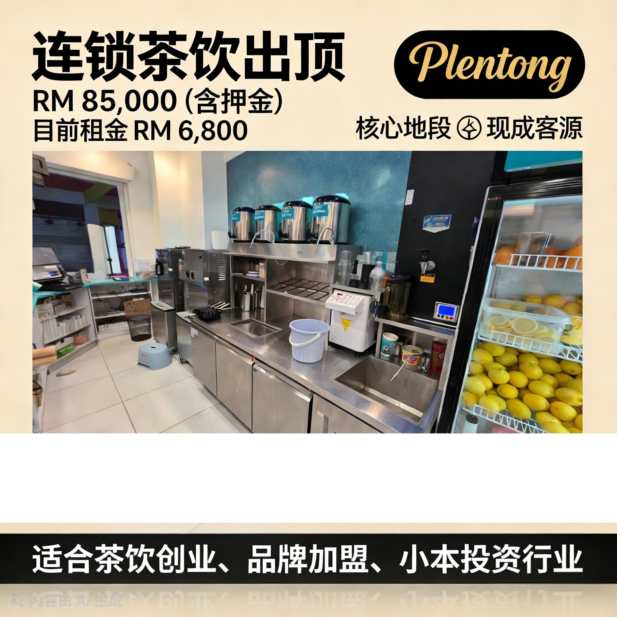 Plentong 连锁茶饮旺铺出顶｜For Sale